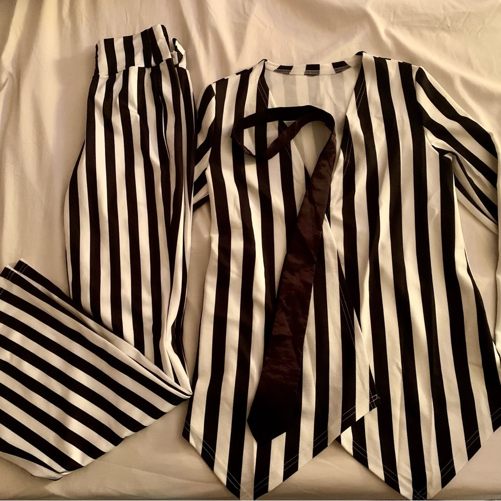 Black and White Striped Suit Set